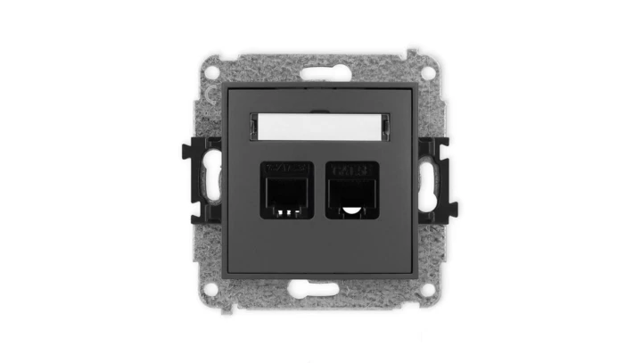 ICON Mechanizm gniazda telefonicznego poj. 1xRJ11 + komputerowego poj. 1xRJ45 kat. 5e 8-styk beznarzędziowe grafitowy mat 28IGTK