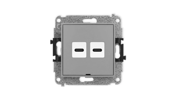 ICON Mechanizm gniazda podwójnego 2xUSB C-C, bez pola opisowego szary mat 27IGUSBBO-8