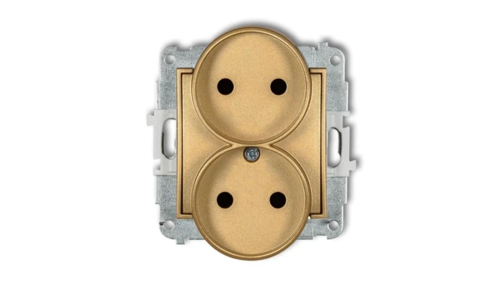 ICON Mechanizm gniazda podwójnego do ramki bez uziemienia 2x2P (przesłony torów prądowych) złoty 29IGPR-2p
