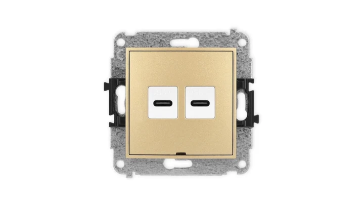 ICON Mechanizm gniazda podwójnego 2xUSB C-C, bez pola opisowego złoty 29IGUSBBO-8