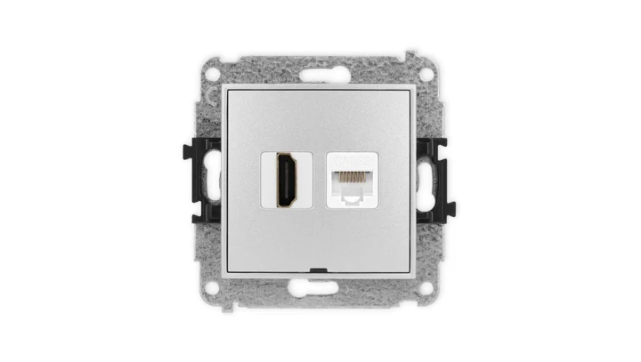 ICON Mechanizm gniazda poj. HDMI 2.0 + gniazda komp. poj. 1xRJ45, kat. 5e, 8-stykowy, bez pola opisowego srebrny metalik 7IGHKBO