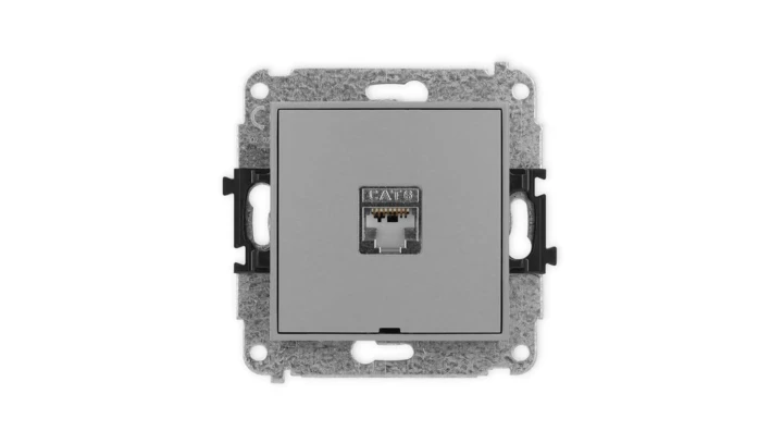ICON Mechanizm gniazda komputerowego pojedynczego 1xRJ45, kat. 5e, ekranowane, 8-styk, bez pola opisowego szary mat 27IGKBO-1e
