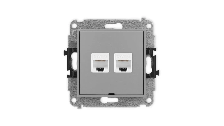 ICON Mechanizm gniazda komputerowego podwójnego 2xRJ45, kat. 6, 8-stykowy, bez pola opisowego szary mat 27IGKBO-4