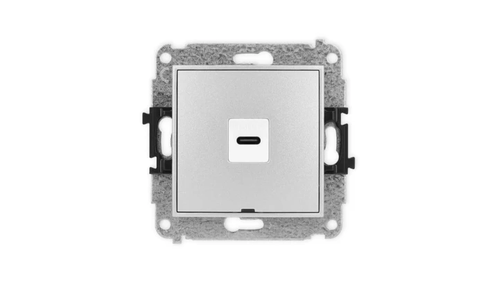 ICON Mechanizm gniazda pojedynczego 1xUSB C-C, bez pola opisowego srebrny metalik 7IGUSBBO-7