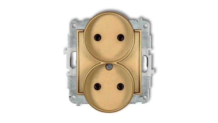 ICON Mechanizm gniazda podwójnego do ramki bez uziemienia 2x2P (bez przesłon torów prądowych) złoty 29IGPR-2