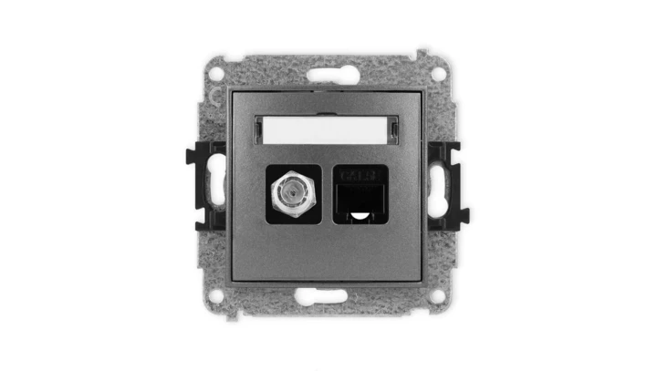 ICON Mechanizm gniazda antenowego poj. typu F (SAT) + gniazda komp. poj. 1xRJ45, kat. 5e, 8-stykowy grafitowy 11IGFK-1