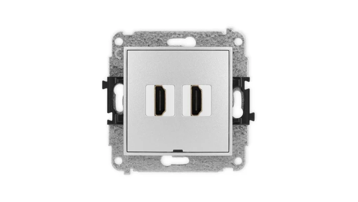 ICON Mechanizm gniazda podwójnego HDMI 2.0, bez pola opisowego srebrny metalik 7IHDMIBO-4