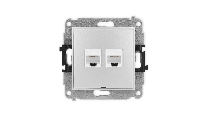 ICON Mechanizm gniazda komputerowego podwójnego 2xRJ45, kat. 6, 8-stykowy, bez pola opisowego srebrny metalik 7IGKBO-4