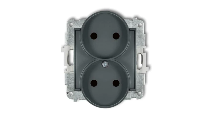 ICON Mechanizm gniazda podwójnego do ramki bez uziemienia 2x2P (przesłony torów prądowych) grafitowy mat 28IGPR-2p