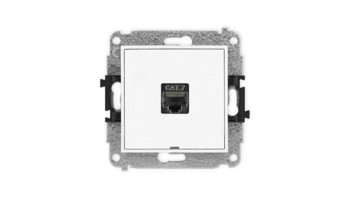 ICON Mechanizm gniazda komputerowego pojedynczego 1xRJ45, kat. 7, ekranowane, 8-stykowy, bez pola opisowego biały mat 25IGKBO-9