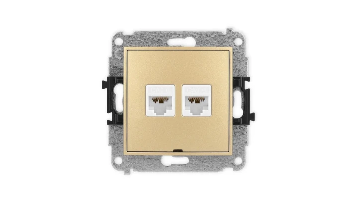 ICON Mechanizm gniazda komputerowego podwójnego 2xRJ45, kat. 6A, 8-stykowy, bez pola opisowego złoty 29IGKBO-8