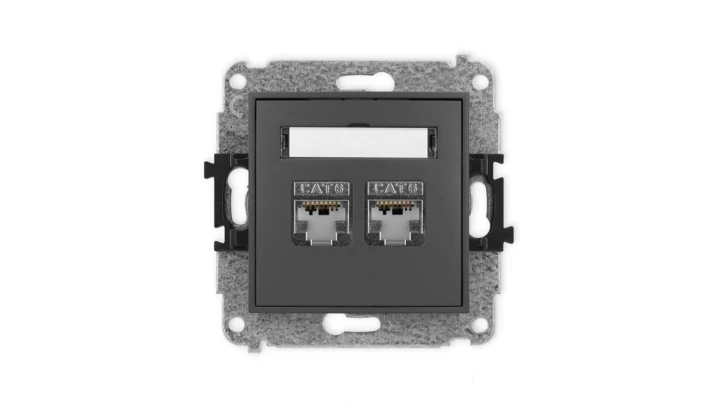 ICON Mechanizm gniazda komputerowego podwójnego 2xRJ45, kat. 6, ekranowane, 8-stykowy grafitowy mat 28IGK-6