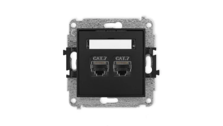 ICON Mechanizm gniazda komputerowego podwójnego 2xRJ45, kat. 7, ekranowane, 8-stykowy czarny mat 12IGK-10