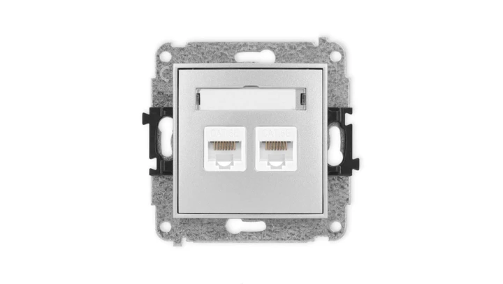 ICON Mechanizm gniazda komputerowego podwójnego 2xRJ45, kat. 5e, 8-stykowy srebrny metalik 7IGK-2