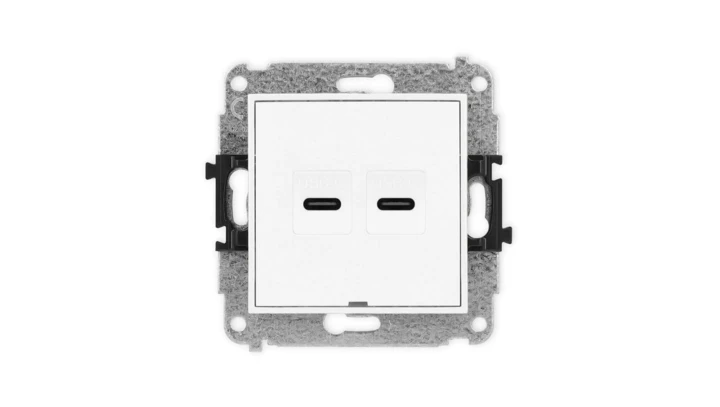 ICON Mechanizm gniazda podwójnego 2xUSB C-C, bez pola opisowego biały IGUSBBO-8