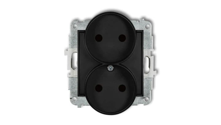 ICON Mechanizm gniazda podwójnego do ramki bez uziemienia 2x2P (przesłony torów prądowych) czarny mat 12IGPR-2p