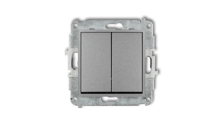 ICON Mechanizm łącznika zwiernego, dwubiegunowego (dwa klawisze bez piktogramów, osobne zasilanie) srebrny metalik 7IWP-44.2
