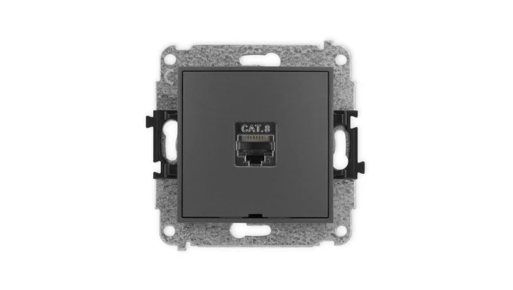ICON Mechanizm gniazda komputerowego poj. 1xRJ45, kat. 8, ekranowane, 8-styk, bez pola opisowego grafitowy mat 28IGKBO-11