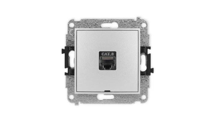 ICON Mechanizm gniazda komputerowego pojedynczego 1xRJ45, kat. 8, ekranowane, 8-styk, bez pola opisu srebrny metalik 7IGKBO-11
