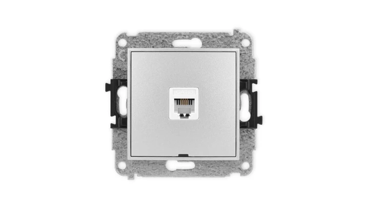 ICON Mechanizm gniazda telefonicznego pojedynczego 1xRJ11 4-stykowy, beznarzędziowe, bez pola opisowego srebrny metalik 7IGTBO-1