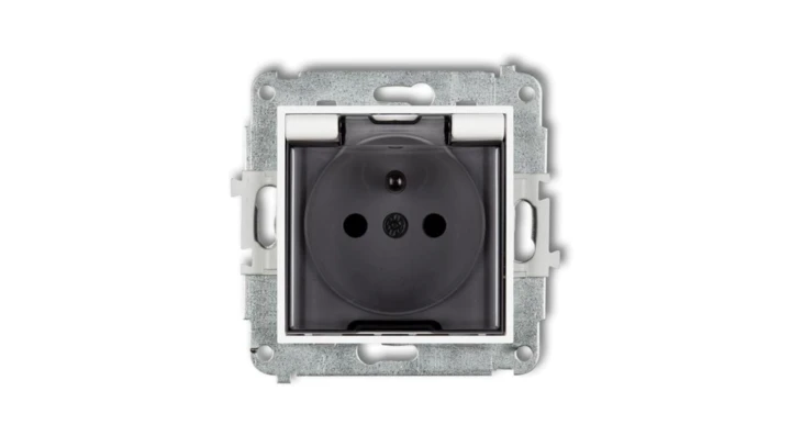 ICON Mechanizm gniazda bryzgoszczelnego z uziemieniem 2P+Z (klapka dymna, przesłony torów prądowych) biały IGPB-1zdp