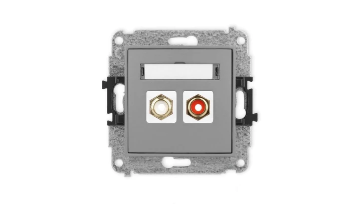 ICON Mechanizm gniazda podwójnego RCA (typu cinch - biały i czerwony, pozłacany) szary mat 27IGRCA-2