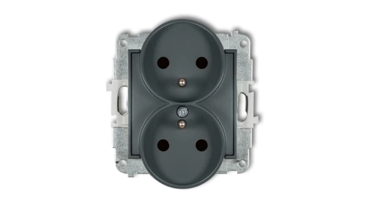 ICON Mechanizm gniazda podwójnego do ramki z uziemieniem 2x(2P+Z) (przesłony torów prądowych) grafitowy mat 28IGPR-2zp