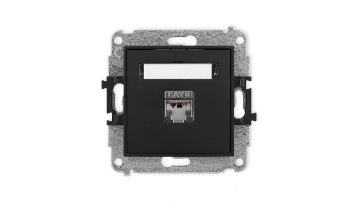 ICON Mechanizm gniazda komputerowego pojedynczego 1xRJ45, kat. 5e, ekranowane, 8-stykowy czarny mat 12IGK-1e