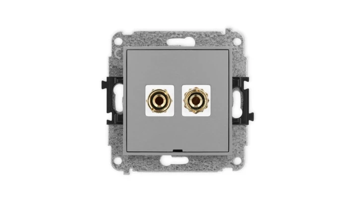 ICON Mechanizm gniazda głośnikowego poj., bez opisu (banan czerwony i czarny, pozłacany, 4 mm2 do lutowania) szary mat 27IGGBO-3