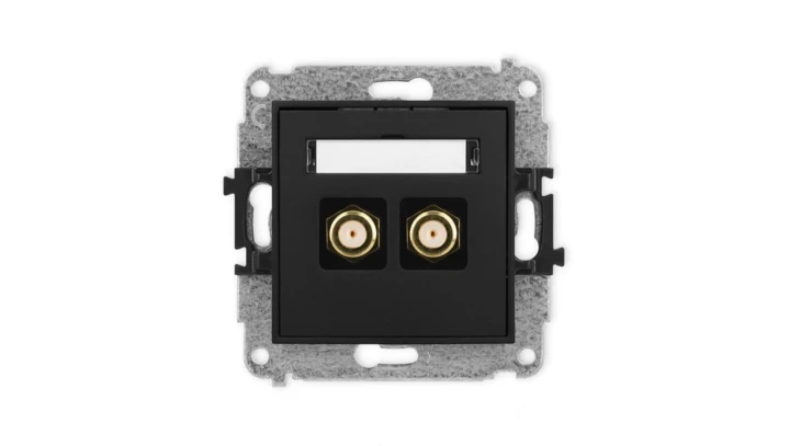 ICON Mechanizm gniazda antenowego podwójnego typu F (SAT) pozłacany czarny mat 12IGF-2.1