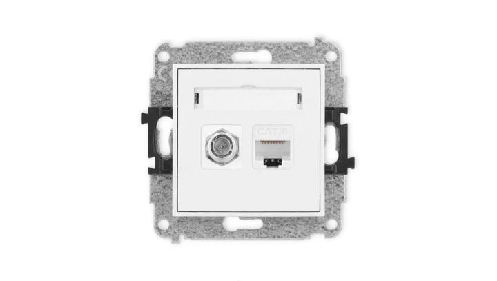 ICON Mechanizm gniazda antenowego poj. typu F (SAT) + gniazda komp. poj. 1xRJ45, kat. 6, 8-stykowy biały IGFK-3