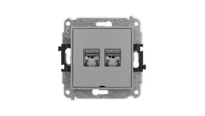 ICON Mechanizm gniazda komputerowego podwójnego 2xRJ45, kat. 6, ekranowane, 8-stykowy, bez pola opisowego szary mat 27IGKBO-6