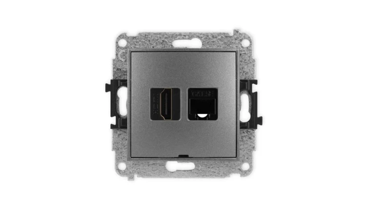 ICON Mechanizm gniazda pojedynczego HDMI 2.0 + gniazda komp. poj. 1xRJ45, kat. 5e, 8-styk, bez pola opisowego grafitowy 11IGHKBO