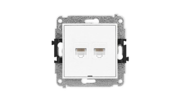 ICON Mechanizm gniazda komputerowego podwójnego 2xRJ45, kat. 5e, 8-stykowy, bez pola opisowego biały mat 25IGKBO-2