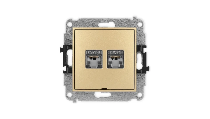 ICON Mechanizm gniazda komputerowego podwójnego 2xRJ45, kat. 6, ekranowane, 8-stykowy, bez pola opisowego złoty 29IGKBO-6