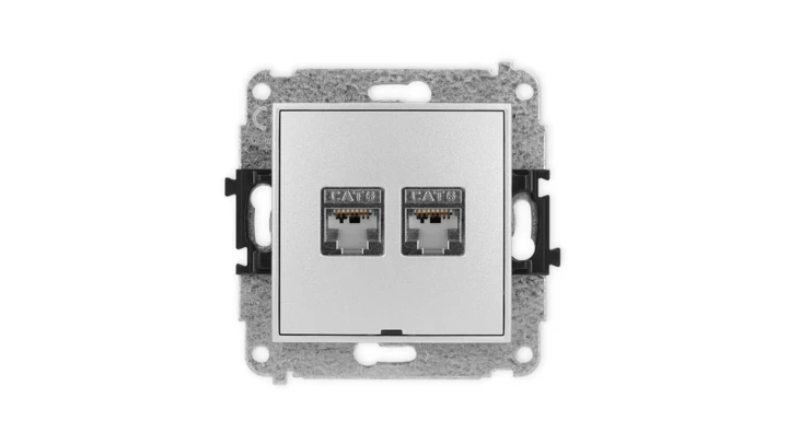 ICON Mechanizm gniazda komputerowego podwójnego 2xRJ45, kat. 6, ekranowane, 8-styk, bez pola opisowego srebrny metalik 7IGKBO-6