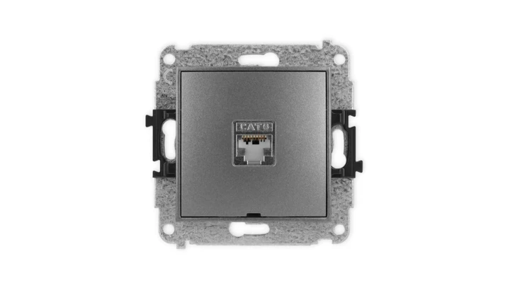 ICON Mechanizm gniazda komputerowego pojedynczego 1xRJ45 kat. 5e, ekranowane, 8-stykowy, bez pola opisowego grafitowy 11IGKBO-1e