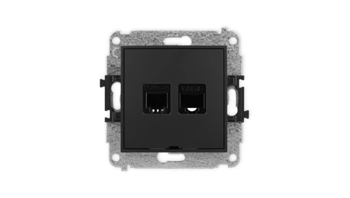 ICON Mechanizm gniazda telefonicznego 1xRJ11 + komputerowego 1xRJ45 kat. 5e 8-styk beznarzędziowe, bez opisu czarny mat 12IGTKBO