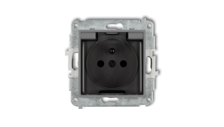 ICON Mechanizm gniazda bryzgoszczelnego z uziemieniem 2P+Z (klapka dymna, przesłony torów prądowych) szary mat 27IGPB-1zdp