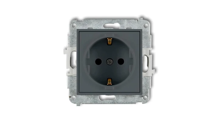 ICON Mechanizm gniazda pojedynczego z uziemieniem SCHUKO 2P+Z (przesłony torów prądowych) grafitowy mat 28IGP-1sp