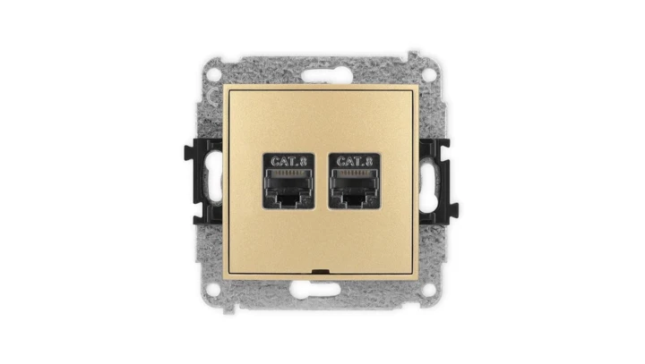 ICON Mechanizm gniazda komputerowego podwójnego 2xRJ45, kat. 8, ekranowane, 8-stykowy, bez pola opisowego złoty 29IGKBO-12