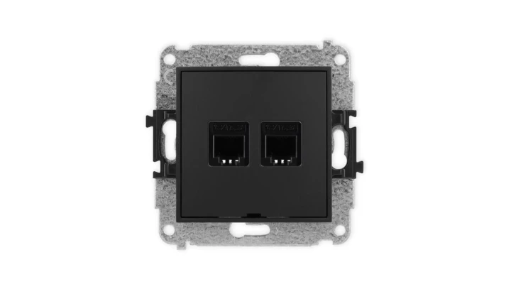 ICON Mechanizm gniazda telefonicznego podwójnego 2xRJ11, 4-stykowy, beznarzędziowe, bez pola opisowego czarny mat 12IGTBO-2