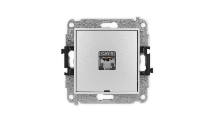 ICON Mechanizm gniazda komputerowego pojedynczego 1xRJ45, kat. 5e, ekranowane, 8-styk, bez pola opisu srebrny metalik 7IGKBO-1e