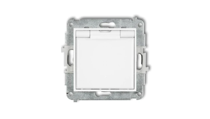 ICON Mechanizm gniazda bryzgoszczelnego z uziemieniem 2P+Z (klapka biała, przesłony torów prądowych) biały IGPB-1zp