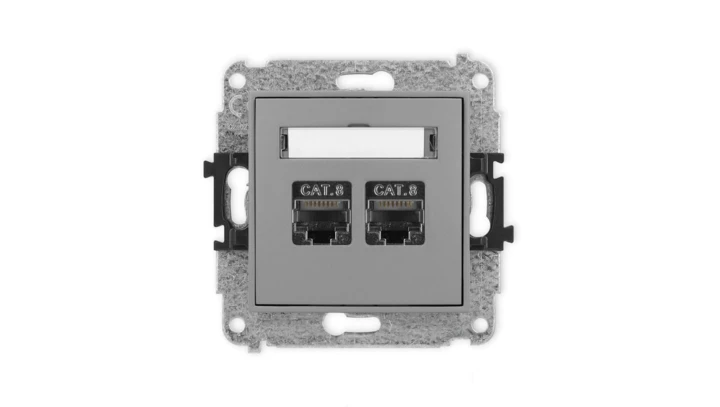 ICON Mechanizm gniazda komputerowego podwójnego 2xRJ45, kat. 8, ekranowane, 8-stykowy szary mat 27IGK-12