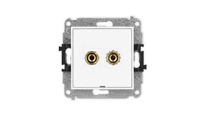 ICON Mechanizm gniazda głośnikowego poj., bez opisu (banan czerwony i czarny, pozłacany, 4 mm2 do lutowania) biały mat 25IGGBO-3