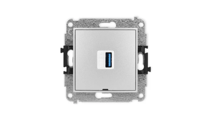 ICON Mechamizm gniazda pojedynczego USB A-A 3.0, bez pola opisowego srebrny metalik 7IGUSBBO-5