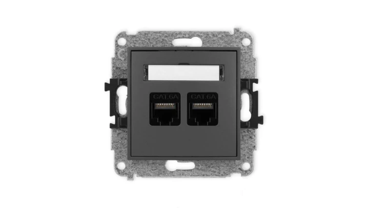 ICON Mechanizm gniazda komputerowego podwójnego 2xRJ45, kat. 6A, 8-stykowy grafitowy mat 28IGK-8
