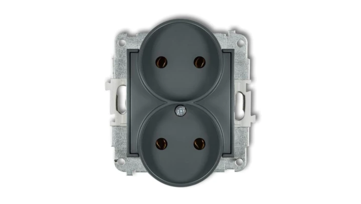 ICON Mechanizm gniazda podwójnego do ramki bez uziemienia 2x2P (bez przesłon torów prądowych) grafitowy mat 28IGPR-2