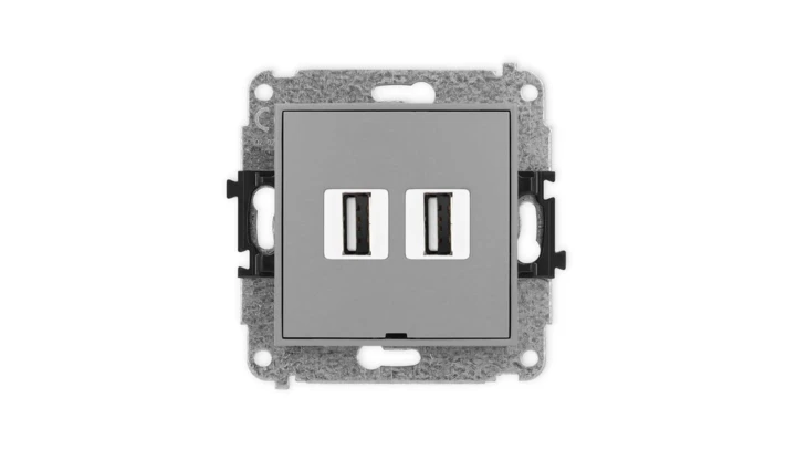 ICON Mechanizm gniazda podwójnego 2xUSB A-A 2.0, bez pola opisowego szary mat 27IGUSBBO-2